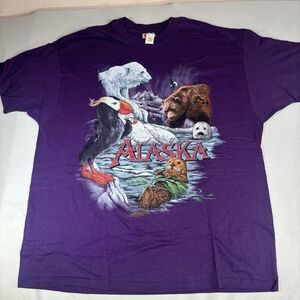 Vintage Otter Grizzly Bear Shirt Animal Men 2XL Nature Tee Purple Alaska New
